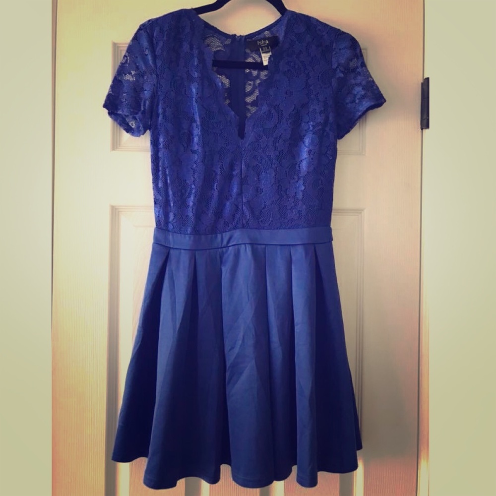 A-Line Sexy Mini Blue Lace Detail Dress